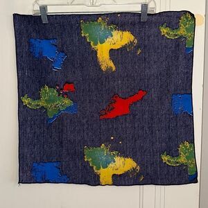 Vintage 70s denim look cotton/polyester blend scarf with paint splotches‎